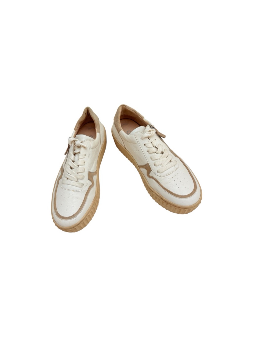 Gabor Women Off-White Tan Trim Lace-Up Leather Sneaker 1.76” Heel Height 9